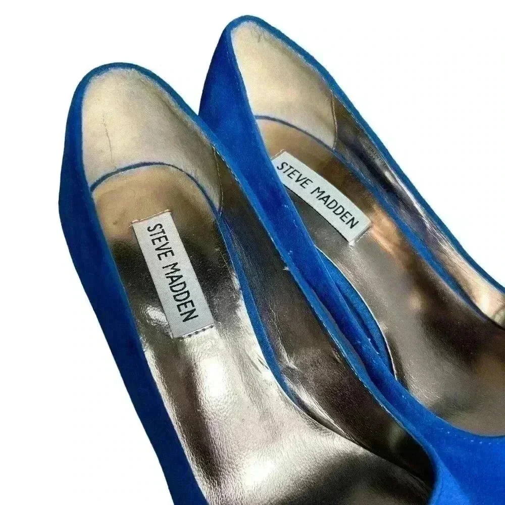Steve Madden Trinitie Blue Suede Hidden Platform Stiletto Heel Sz 7.5 EUC